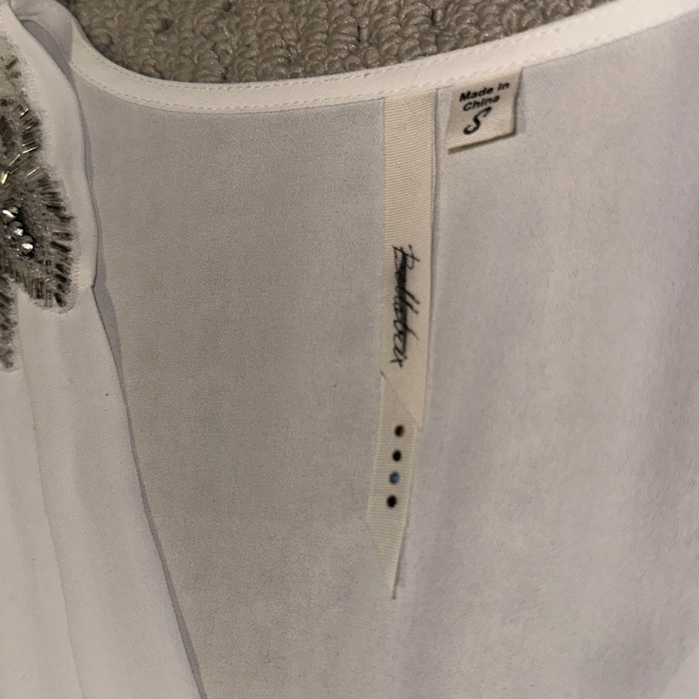 Belatrix Embellished Beaded Shoulder Gatsby Flapper Sequin Blouse White Silver S - Picture 6 of 9